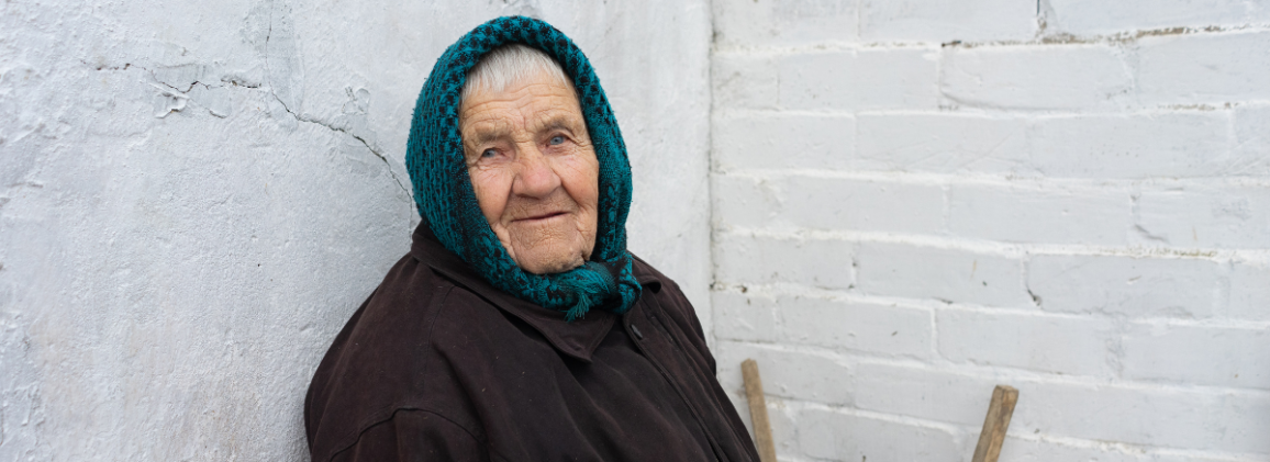 A portrait of Marusia, an 85 years old woman who lives with her son in Ukraine. 